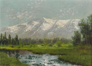 Charles Dormon Robinson - Snow Dusted Peaks 5 3/4 x 7 7/8 in. framed 9 x 11 in.