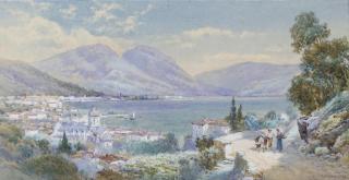 Charles Edmund Rowbotham, R.I. - Gossiping on a path above Lake Como