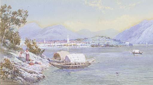 Charles Edmund Rowbotham - Mothers with their children on the banks of Lago Maggiore; and Idle gossip on the edge of an Italian lake