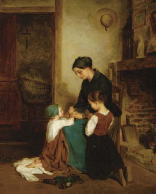 Charles Edouard Frére - A Mother And Her Two Children Saying Their Prayers