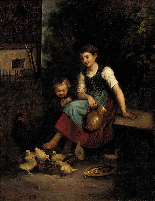 Charles Edouard Frere - Feeding the Ducks