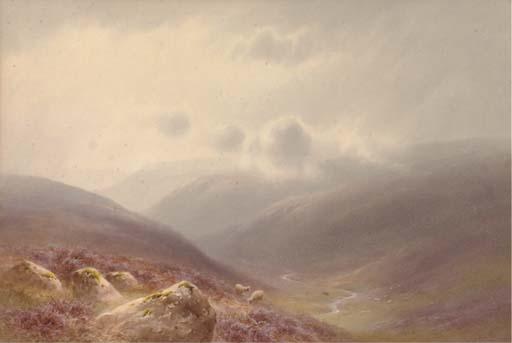 Charles Edward Brittan - Sheep grazing on the moors below low-lying clouds (illustrated); and Dusk, on the moors