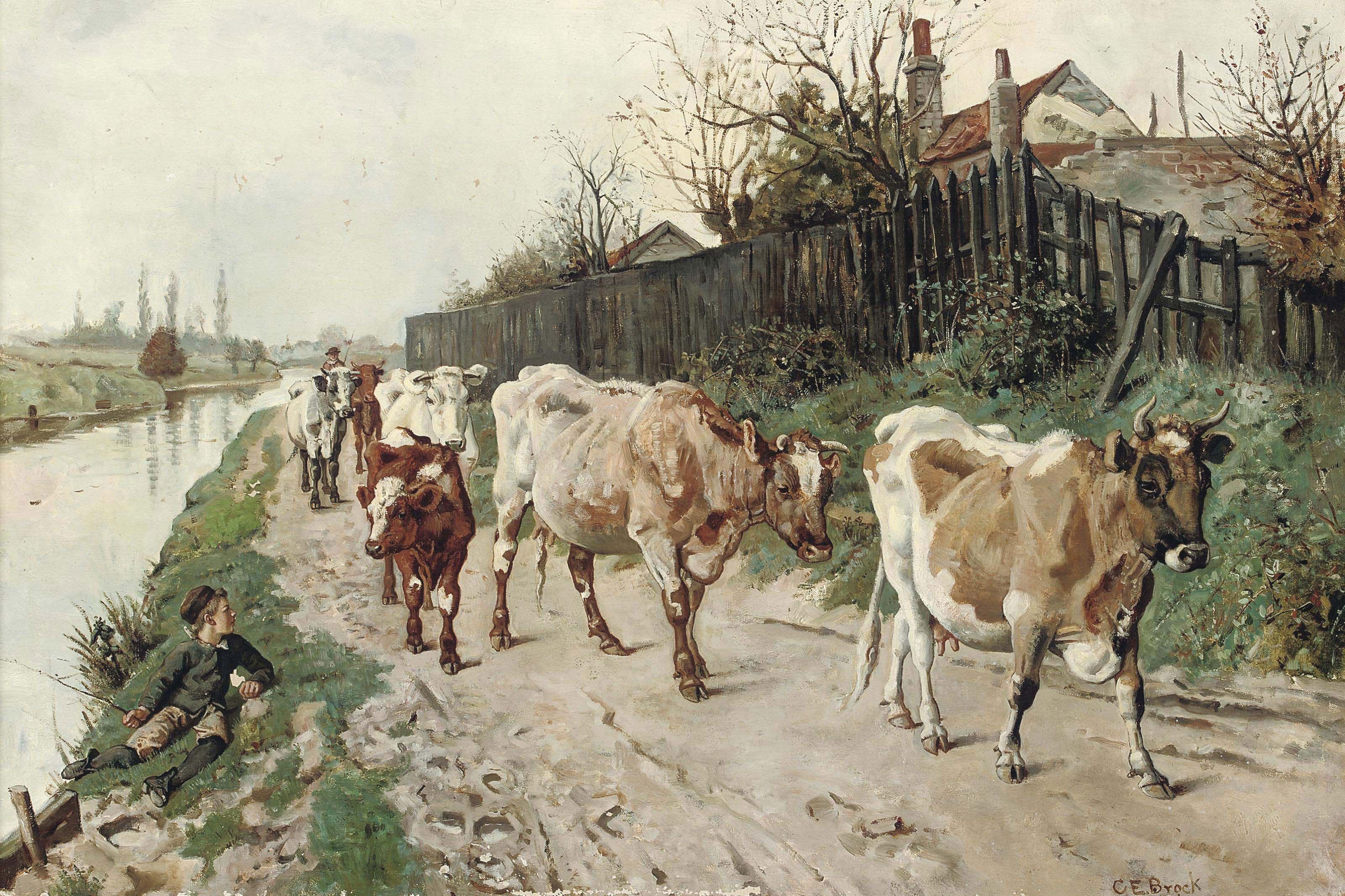Charles Edward Brock, R.I. - Driving the herd home