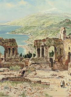 Charles Edward Dixon, R.I. - Ruins of the theatre at Taormina, Sicily
