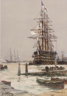 Charles Edward Dixon, R.I. - The Training Ship H.M.S. St. Vincent Lying Off Gosport