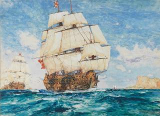 Charles Edward Dixon - HMS Britannia off Gibraltar