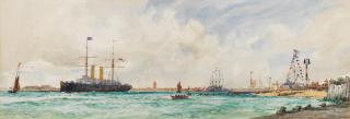 Charles Edward Dixon - HMS Cruiser Crescent leaving Portsmouth on her maiden voyage, 1892