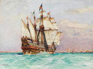 Charles Edward Dixon - The Ark Royal amongst a large fleet