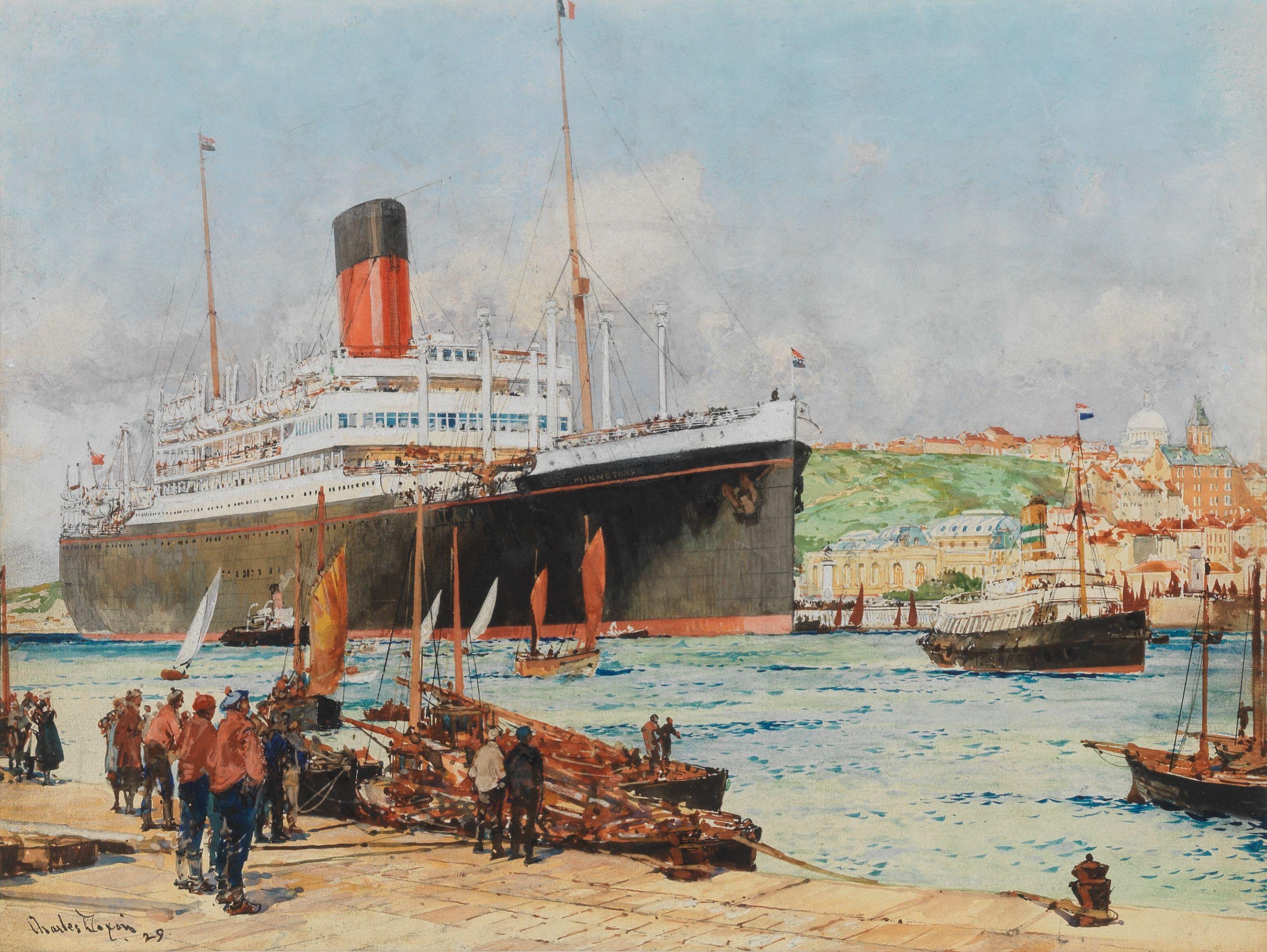 Charles Edward Dixon - The Atlantic Transport Line Steamship Minnentonka under pilot escort entering the harbour at Boulogne