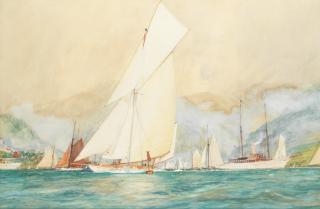 Charles Edward Dixon - White Heather rounding the stake boat off Hunters Quay, on the Clyde
