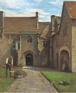 Charles Edward Marshall - A gardener and maid in a castle courtyard