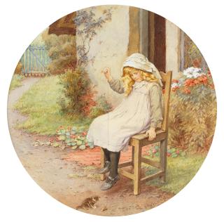 Charles Edward Wilson - Playtime; A sweet melody, a pair each tondo, diameter 19.7cm (7 3/4). (2)