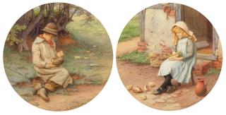 Charles Edward Wilson - The bird\'s nest; Feeding chicks, a pair