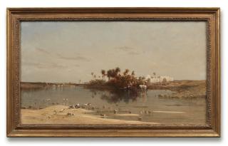 Charles Emile de Tournemine - Horses watering at an oasis
