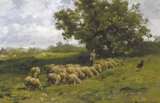 Charles-Emile Jacque - A Shepherd And His Flock