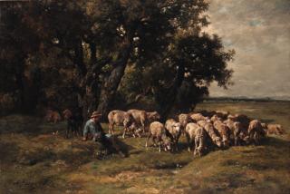 Charles-Emile Jacque - A Shepherd with his Flock