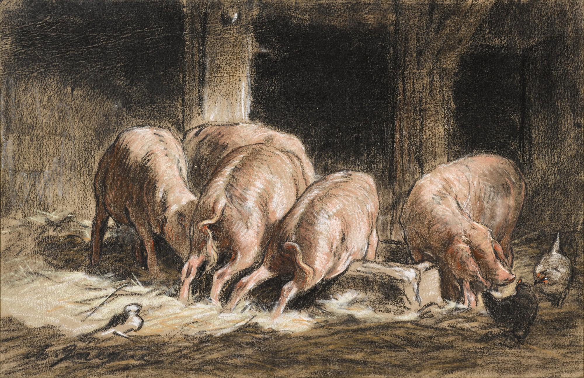 Charles Émile Jacque - At the trough