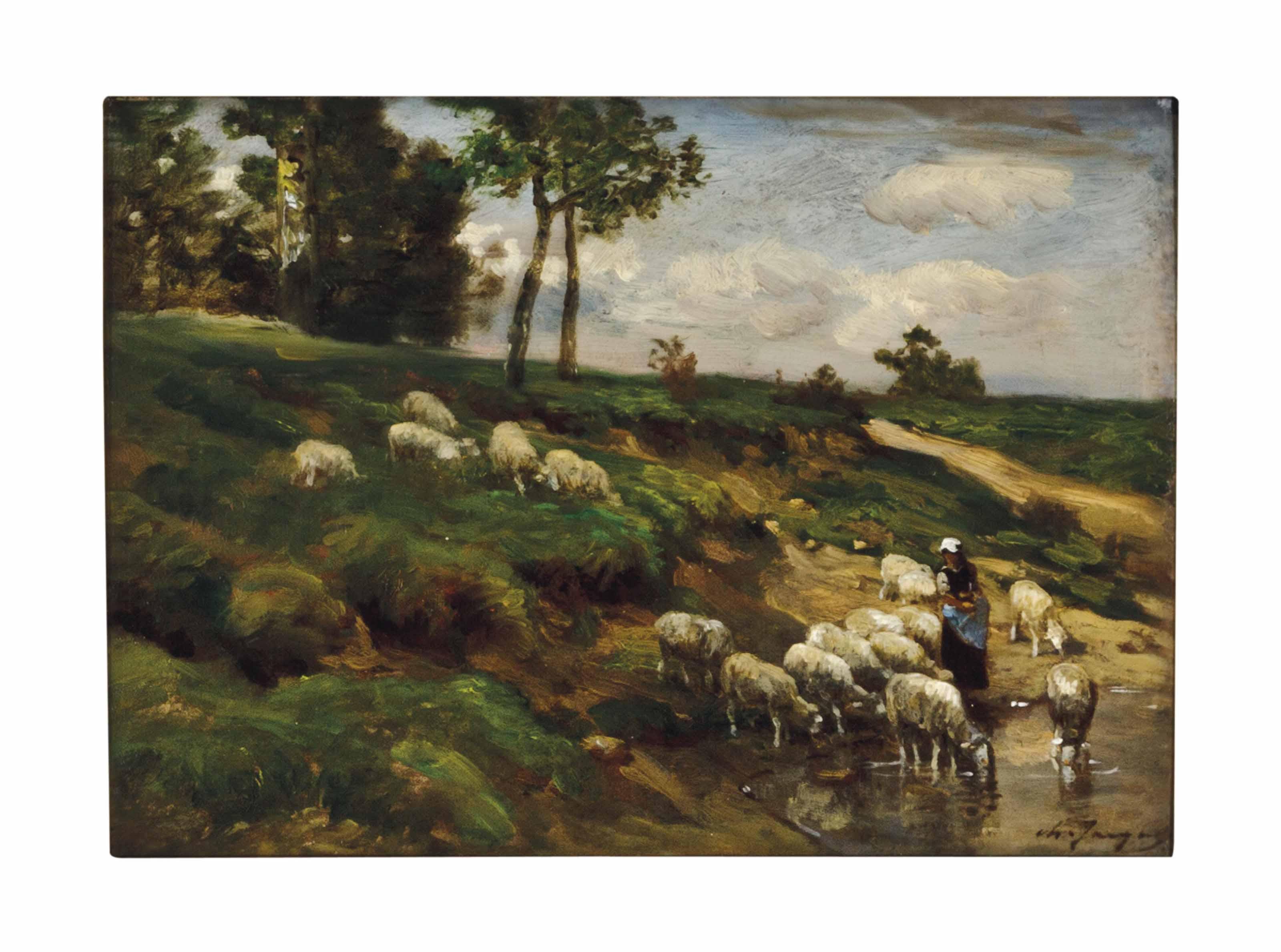 Charles Émile Jacque - Bergère Et Ses Moutons