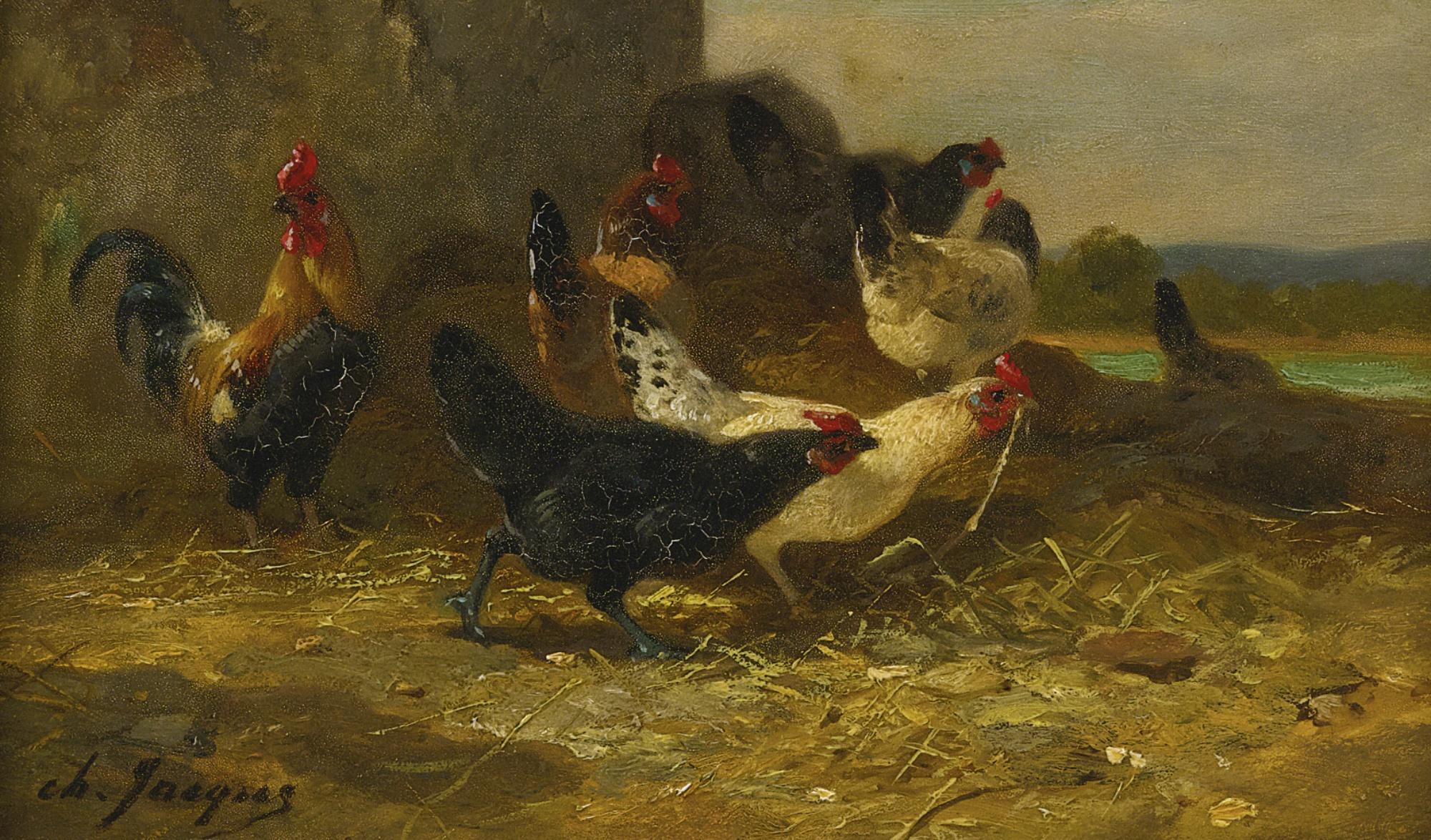 Charles Emile Jacque - Hens And Cocks