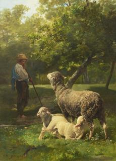 Charles-Émile Jacque - Jeune berger gardant ses moutons, été