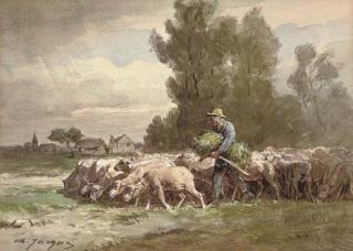 Charles Emile Jacque - Leading the flock to pasture