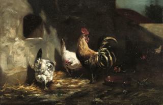 Charles-Émile Jacque - Poultry feeding in the farmyard