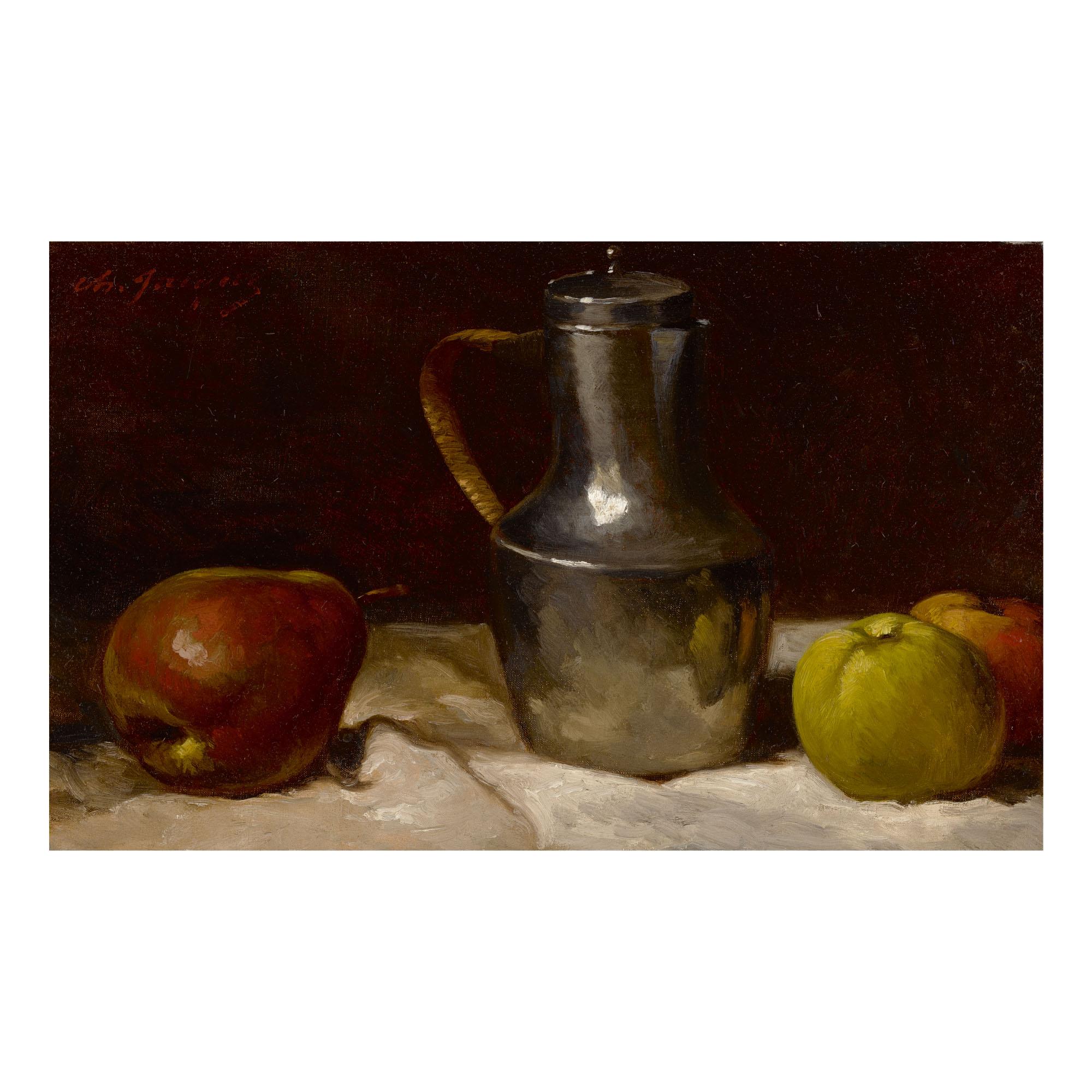 Charles Émile Jacque - Still Life With Fruits And Silver Pitcher