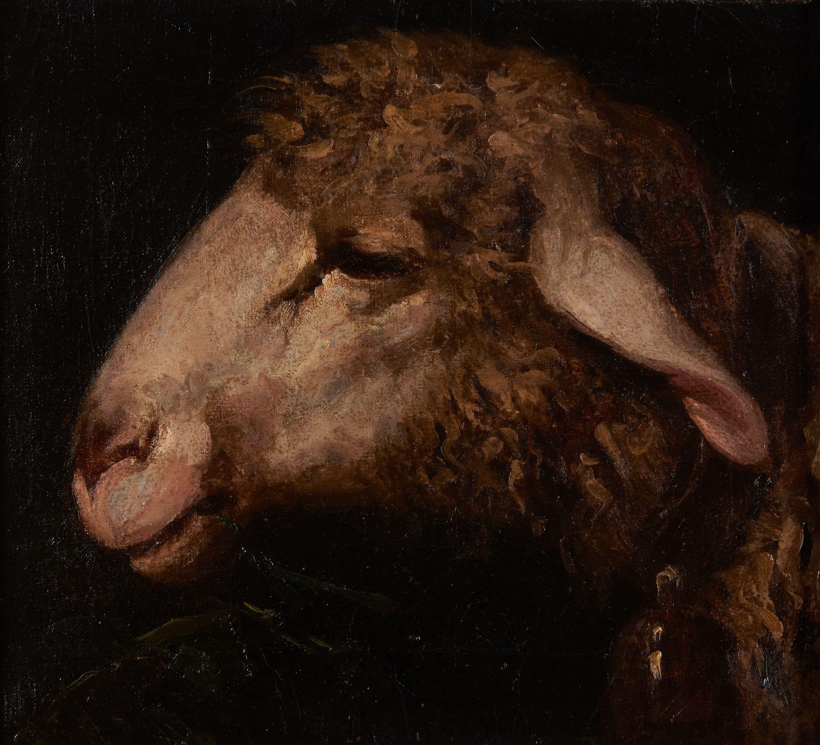 Charles Émile Jacque - Study for the Head of a Sheep 10 x 11 in. (25.5 x 28.0 cm) framed 13 3/4 x 14 3/4 x 1 1/2 in.