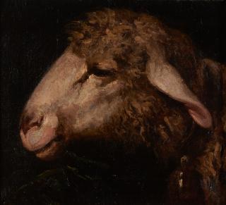 Charles Émile Jacque - Study for the Head of a Sheep 10 x 11 in. (25.5 x 28.0 cm) framed 13 3/4 x 14 3/4 x 1 1/2 in.