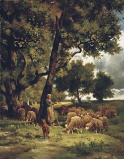 Charles Émile Jacque - The Shepherdess and Her Flock