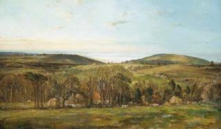 Charles Ernest Cundall - A farm in an extensive landscape with the sea beyond