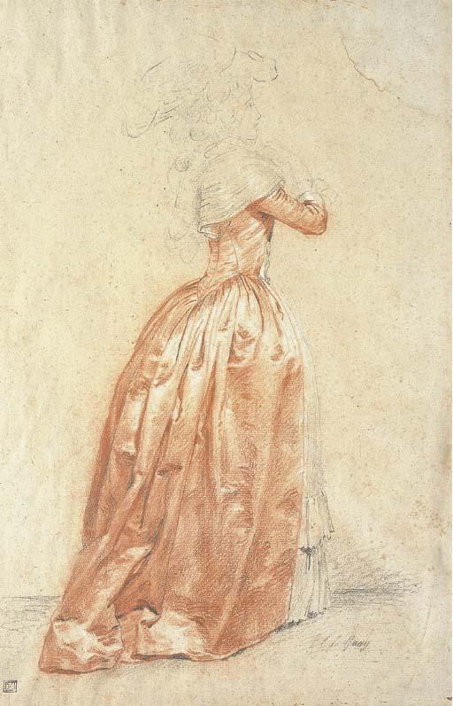 Charles-Étienne Le Guay - A woman in a red dress, in profile to the left