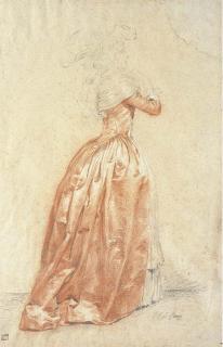 Charles-Étienne Le Guay - A woman in a red dress, in profile to the left