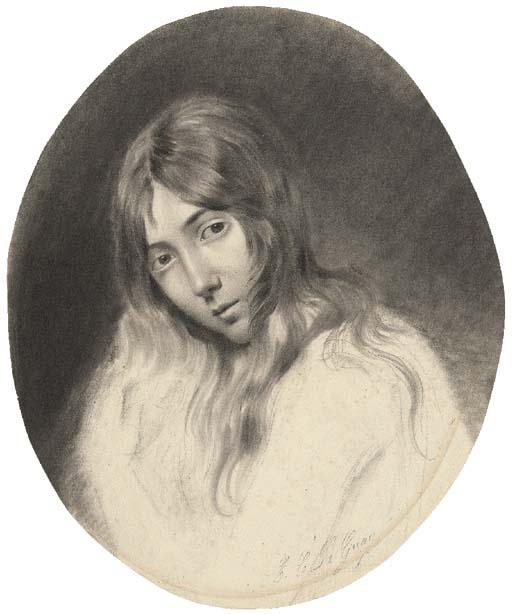 Charles-Etienne Le Guay - Portrait of a girl with flowing hair