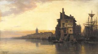 Charles Euphrasie Kuwasseg, Jr. - Sunset over the Harbor