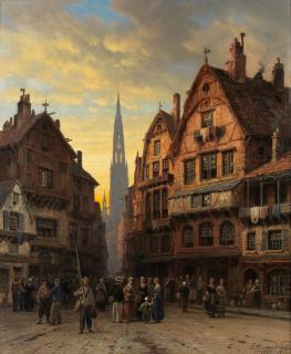 Charles Euphrasie Kuwasseg - A street scene in Chartres