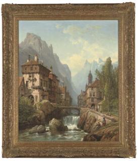 Charles Euphrasie Kuwasseg - An Alpine Gorge