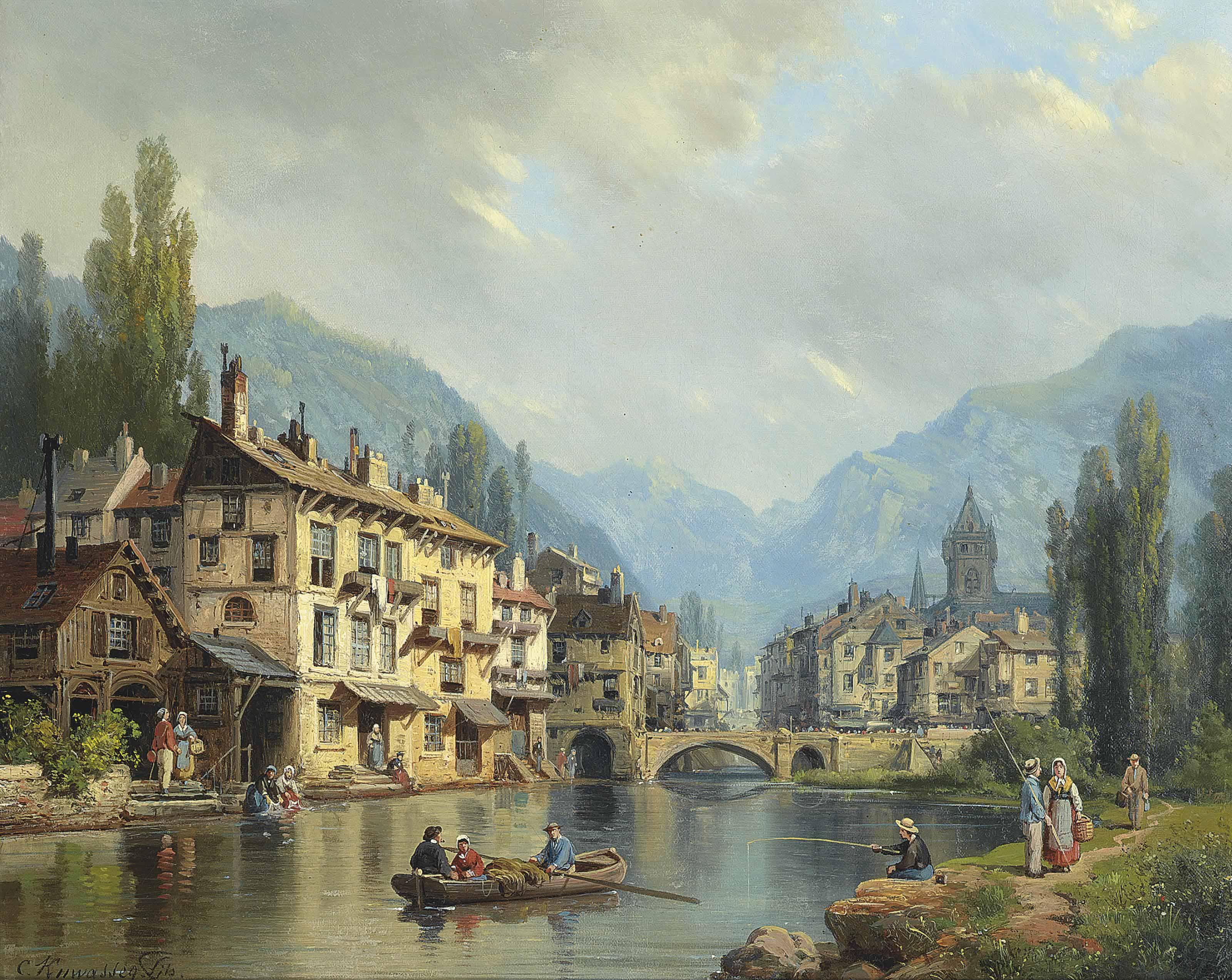 Charles Euphrasie Kuwasseg - An Alpine town in Spring
