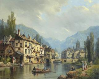 Charles Euphrasie Kuwasseg - An Alpine town in Spring