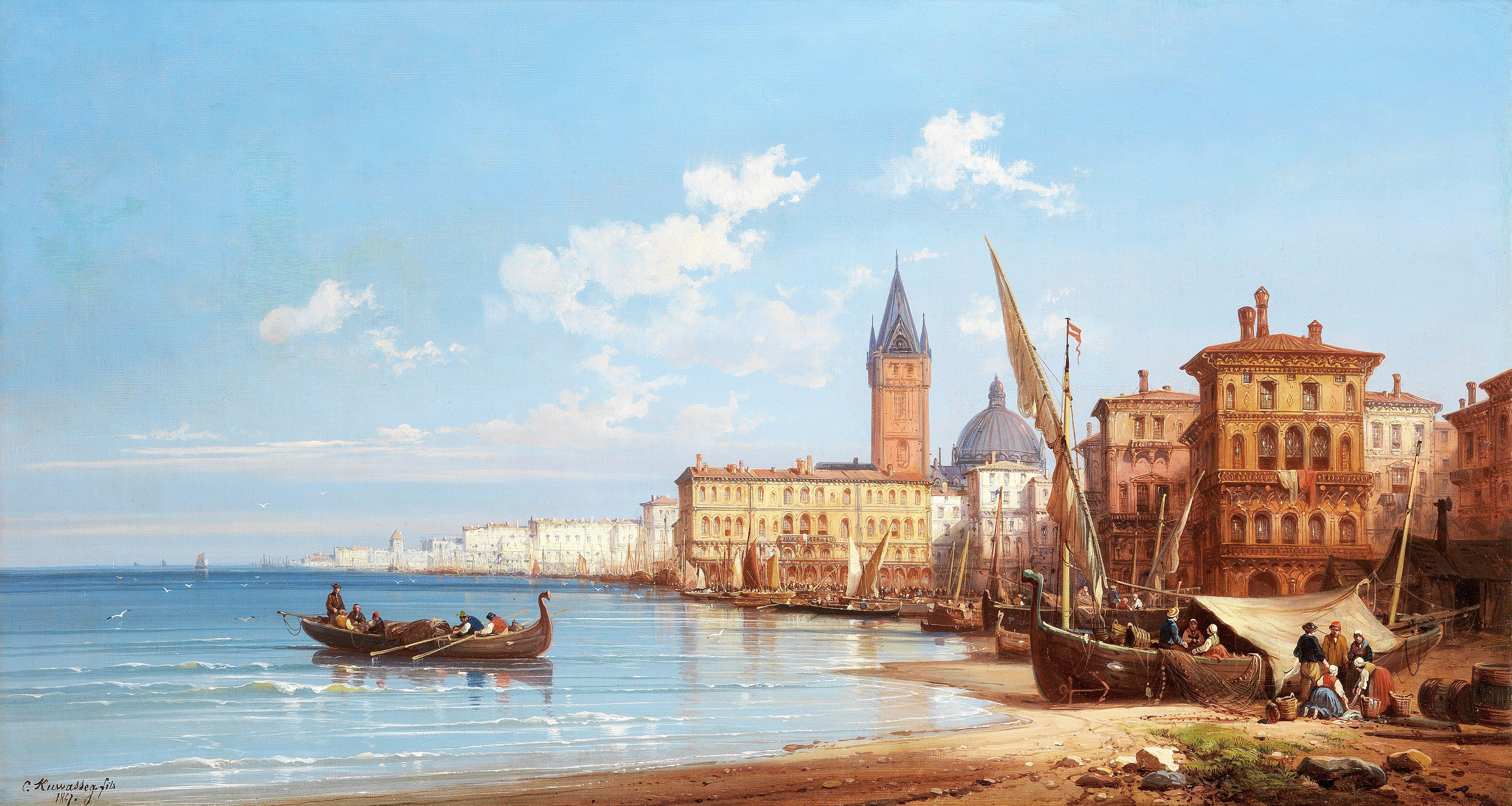 Charles Euphrasie Kuwasseg - Coming Ashore, Venice