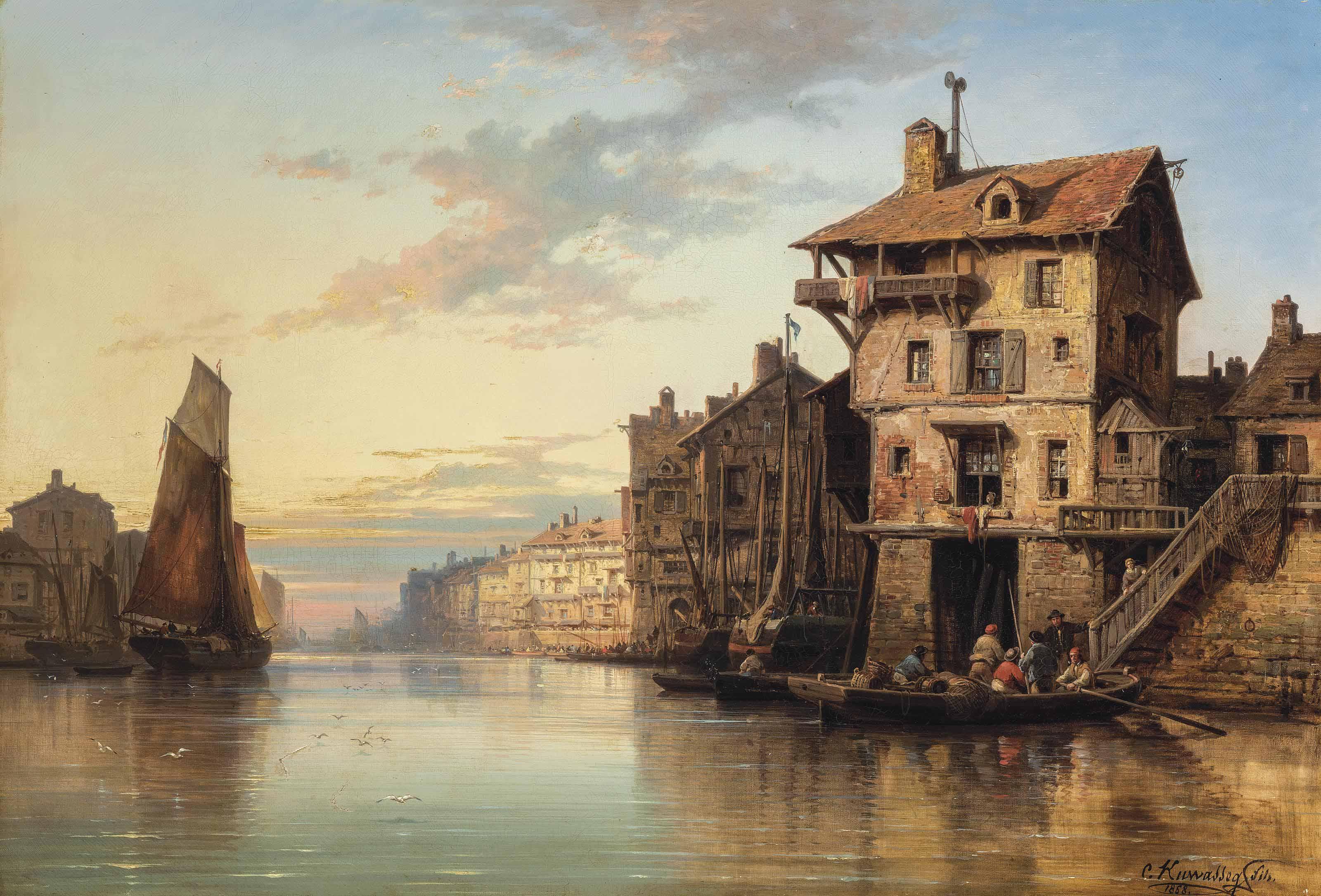 Charles Euphrasie Kuwasseg - Conversations at the waters edge