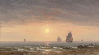 Charles Euphrasie Kuwasseg - Fishing vessels off the coast at dusk