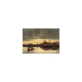 Charles-Euphrasie Kuwasseg - Rowing Into Harbour At Dusk
