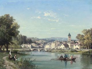 Charles Euphrasie Kuwasseg - Rowing near a French town
