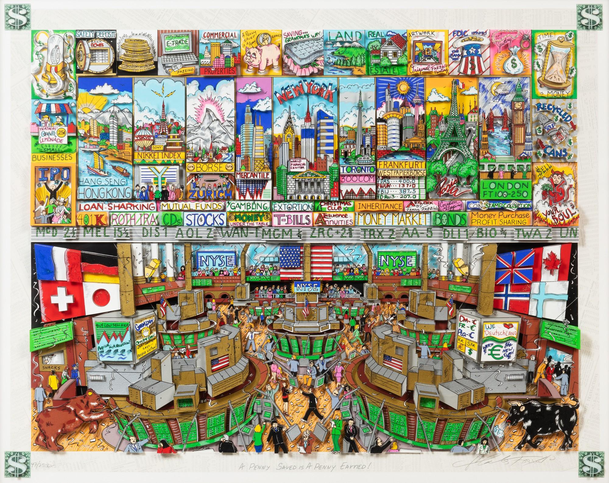 Charles Fazzino - A penny saved is a penny earned