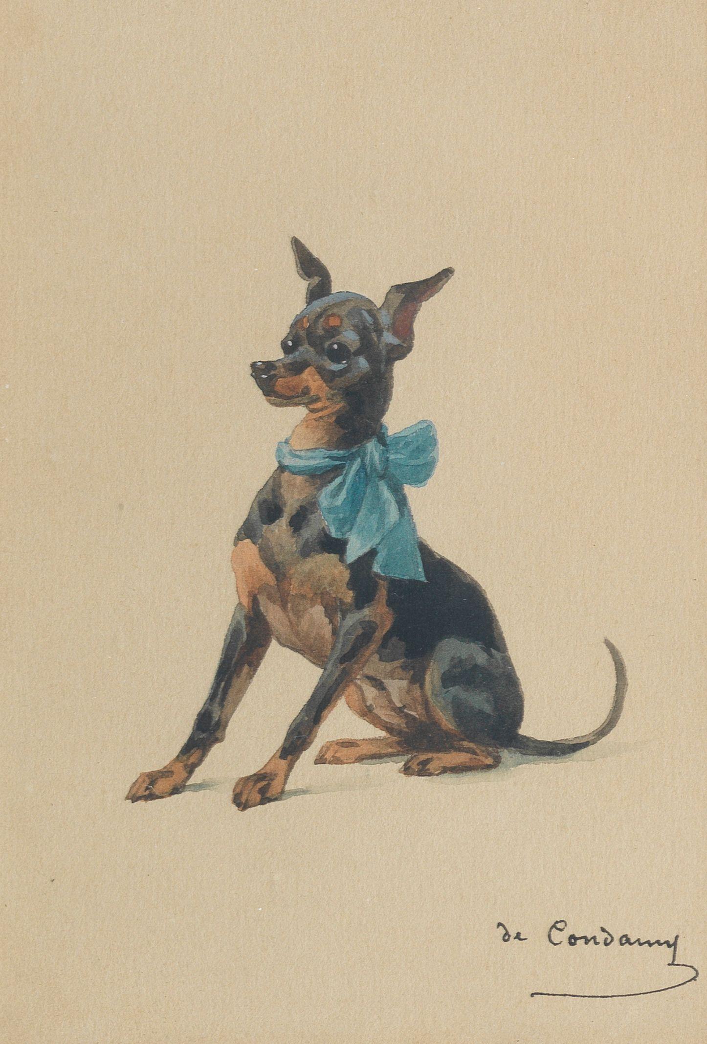 Charles-Fernand De Condamy - A Miniature Pinscher with blue ribbon