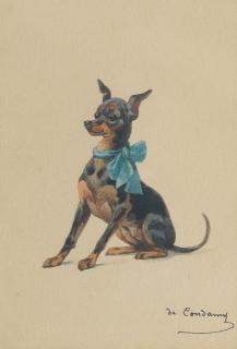 Charles-Fernand De Condamy - A Miniature Pinscher with blue ribbon