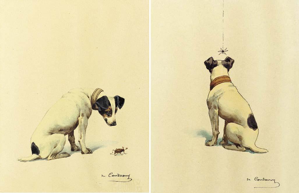 Charles-Fernand De Condamy - Jack Russell Terriers with insects