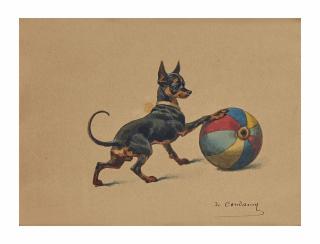 Charles-Fernand De Condamy - Terrier d\'agrément anglais jouant avec un ballon
