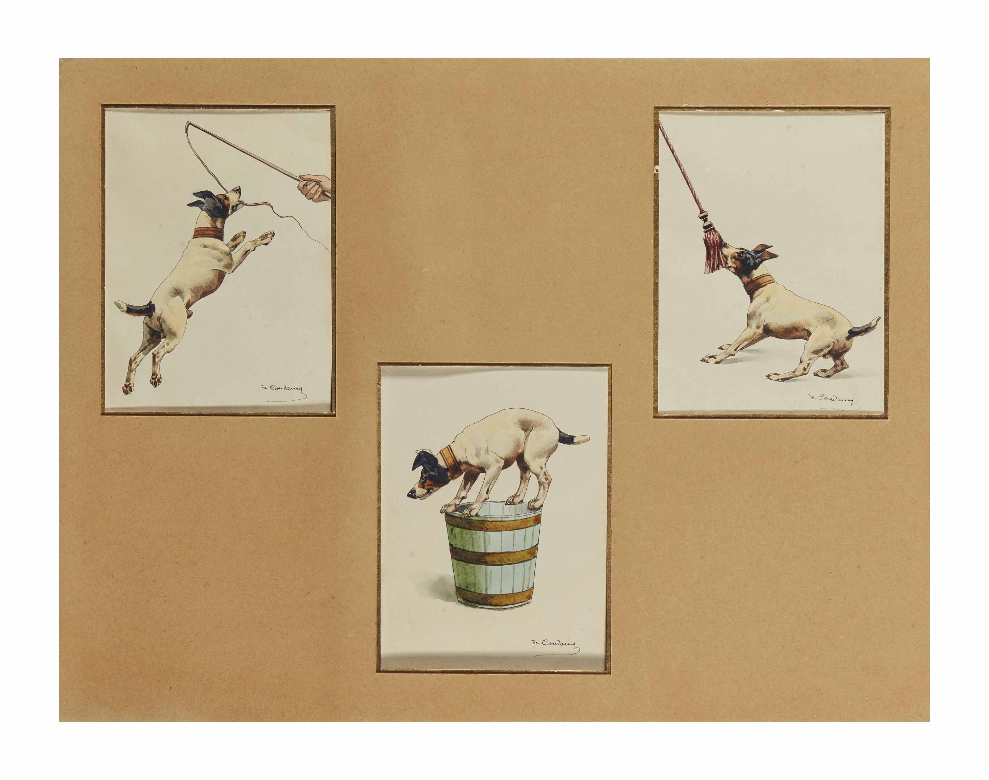 Charles-Fernand De Condamy - Trois études de Jack Russel jouant